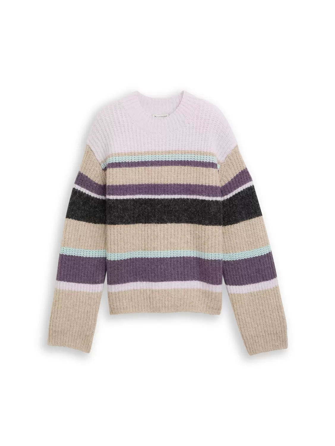 knit striped mock-neck pullove
