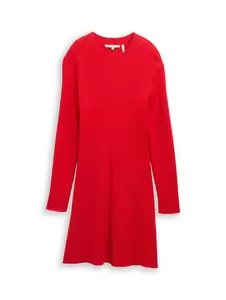 knitted rib dress with crew-ne