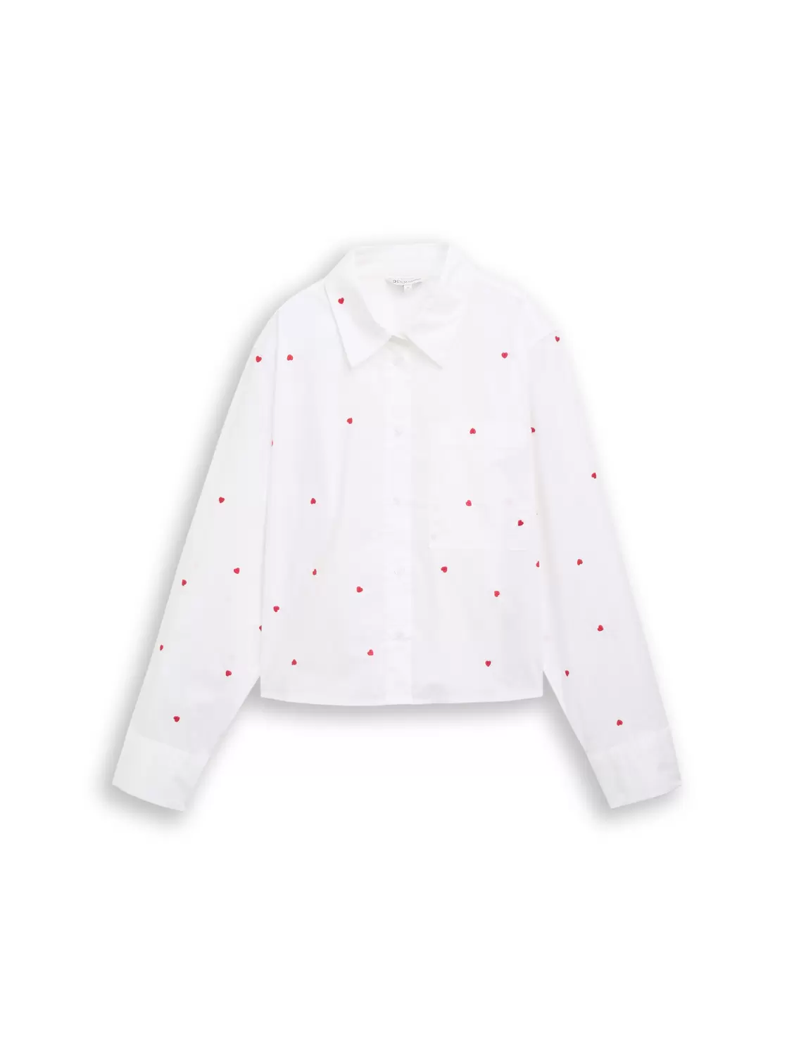 Boxy Fit Hemdbluse mit Herz-Stickerei
