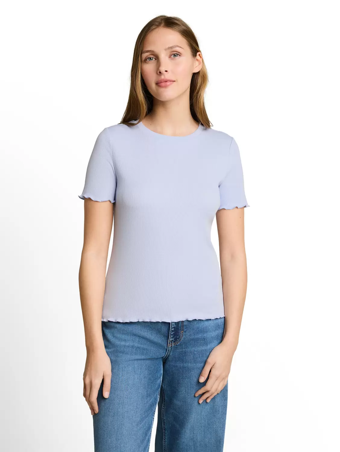 rib T-shirt with frill edge