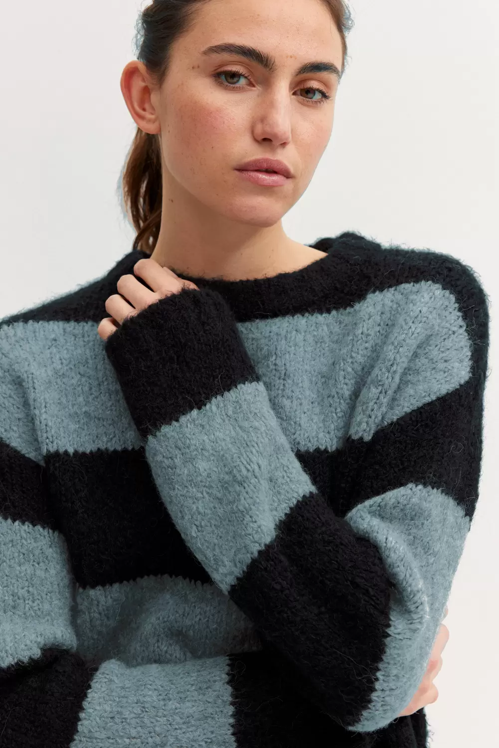 Fluffy striped Pullover female