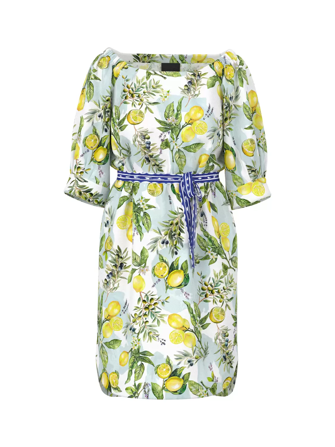 Zitronenprint-Kleid mit Carmenausschnitt