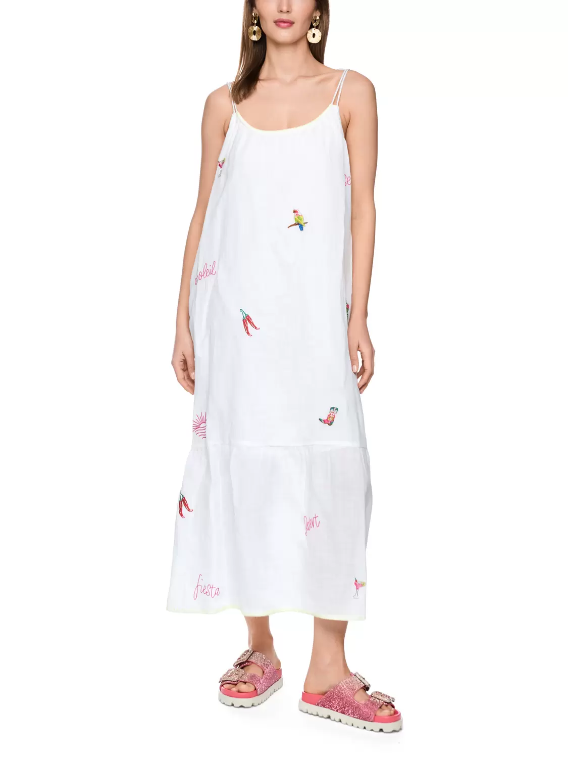 Ärmelloses Midikleid mit Stickereien