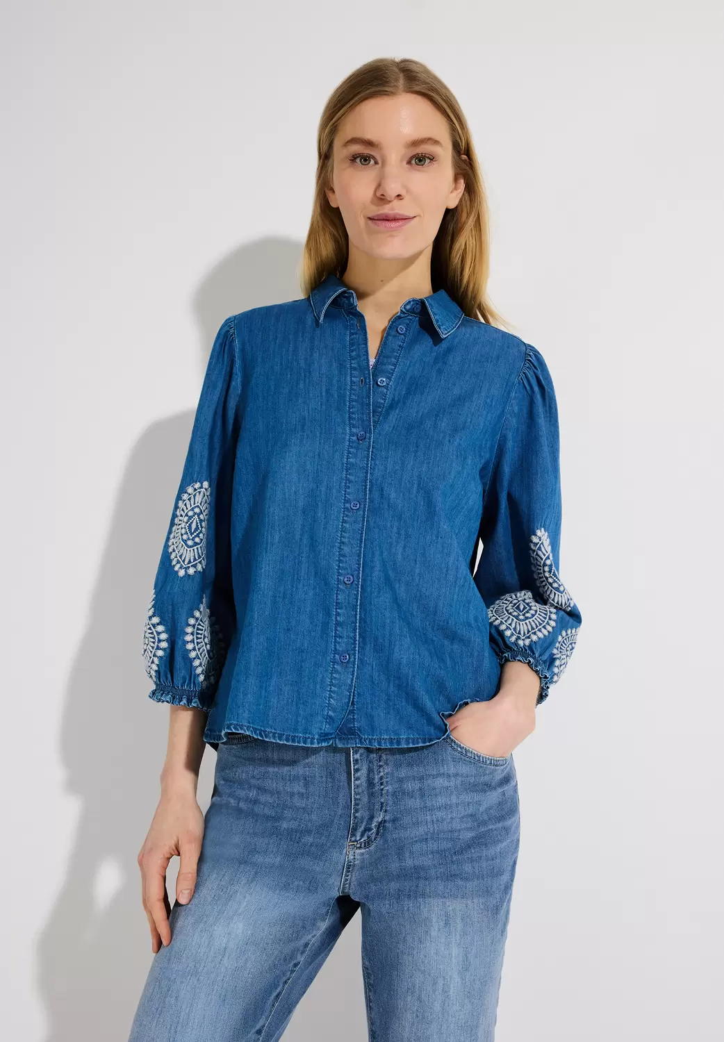 Embroidered Denim Blouse female