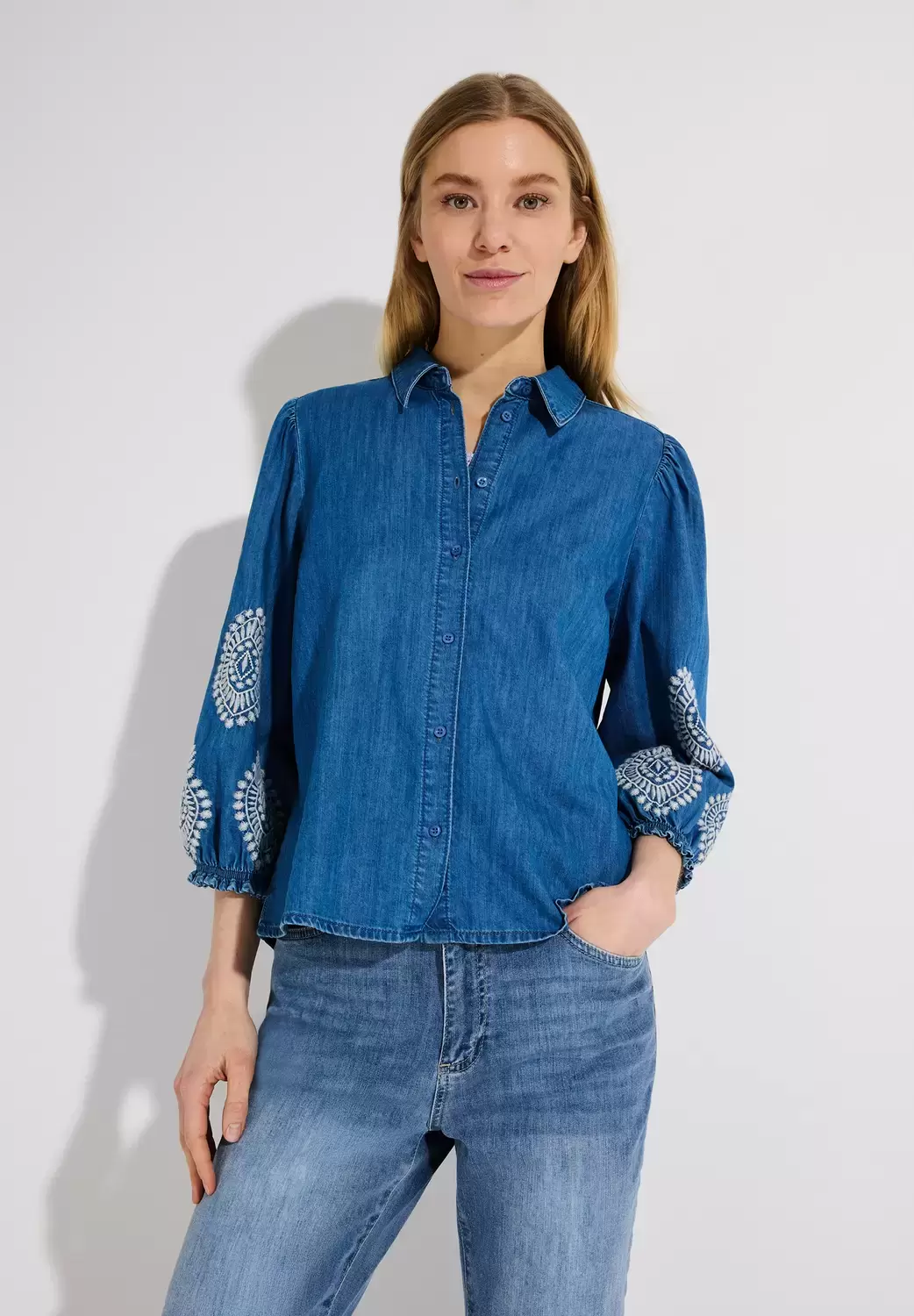 Embroidered Denim Blouse