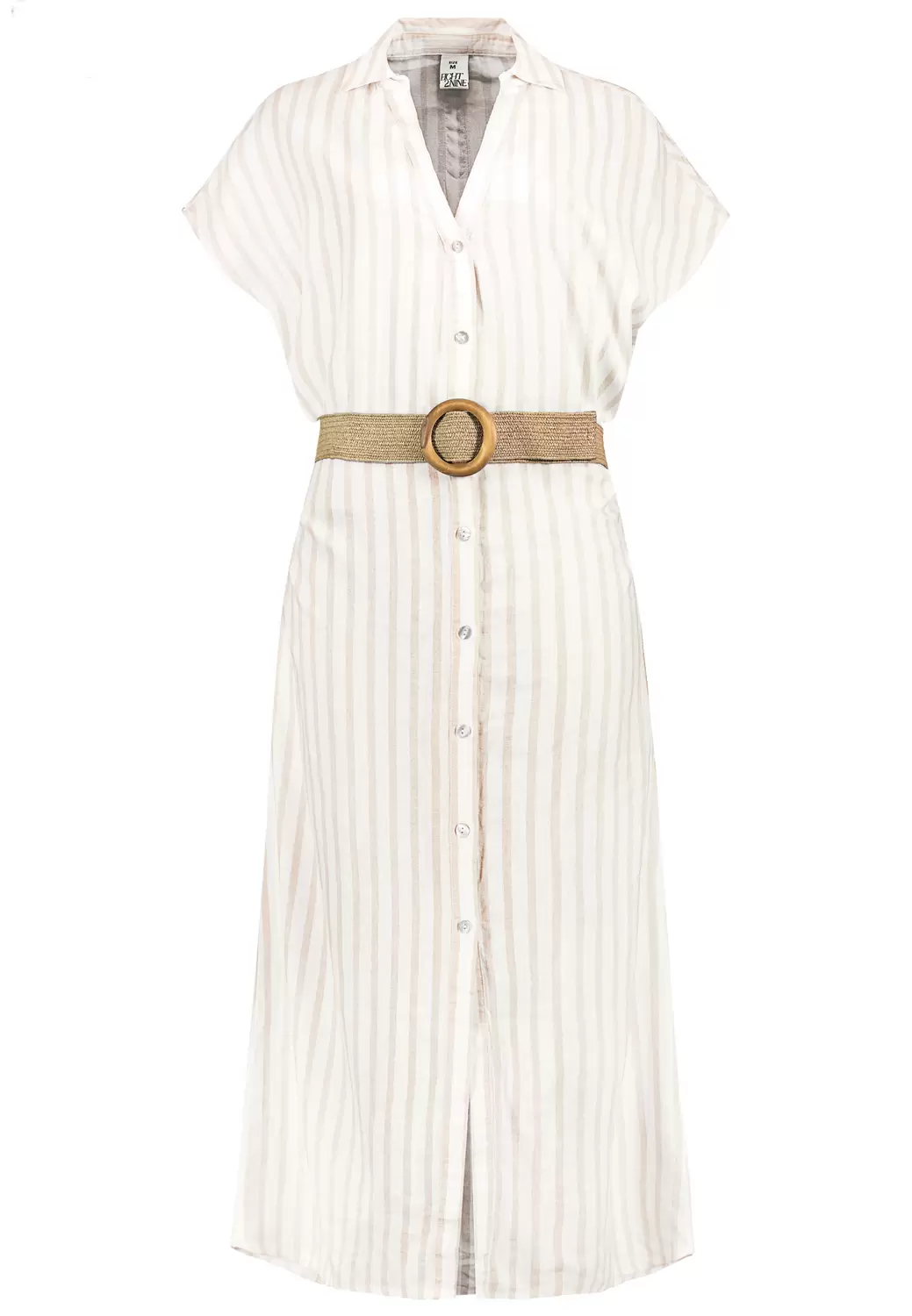 Damen, Kleid kurzarm, stripes: white-light sand