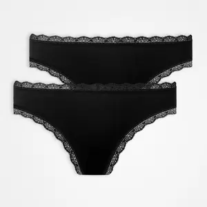 Thong Lace Women, 2pcs, Black, size L - 9/Black