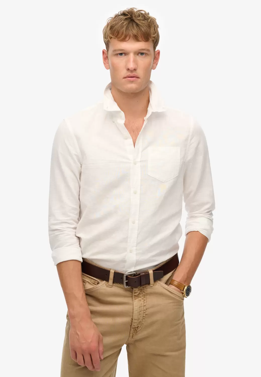 Baumwoll-Leinenhemd mit langen Ärmeln