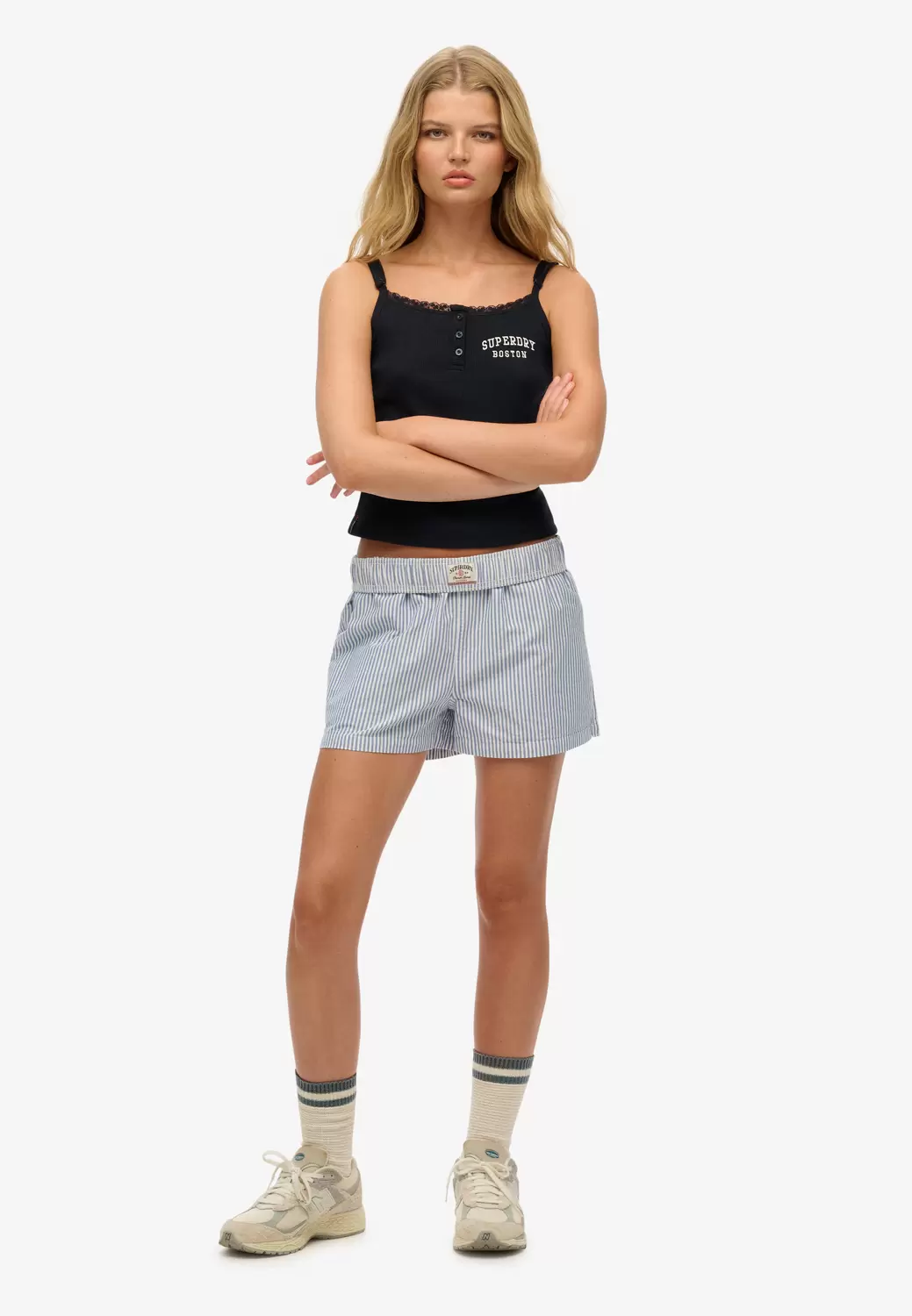 Gestreifte, elastische Shorts aus Bio-Baumwolle