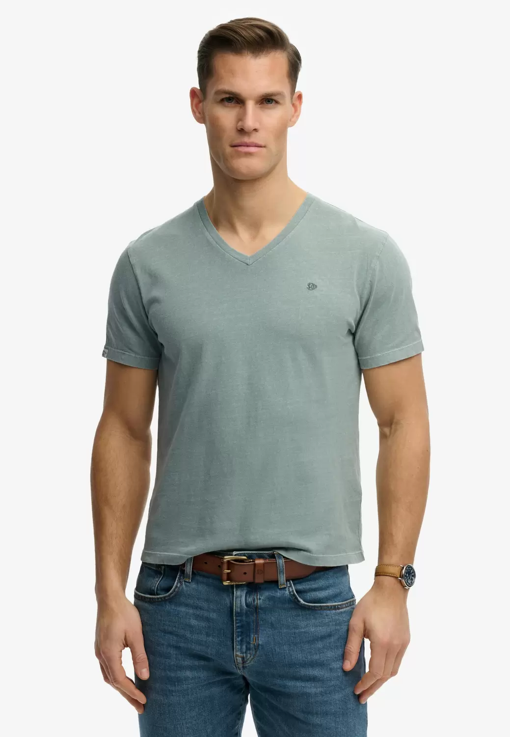Classic Baumwoll-Leinen T-Shirt mit V-Ausschnitt