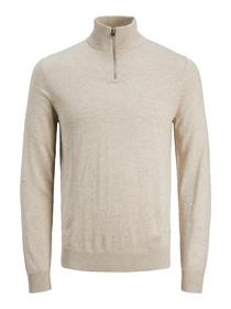 JJEEMIL KNIT HALF ZIP NOOS, Oatmeal/Melange