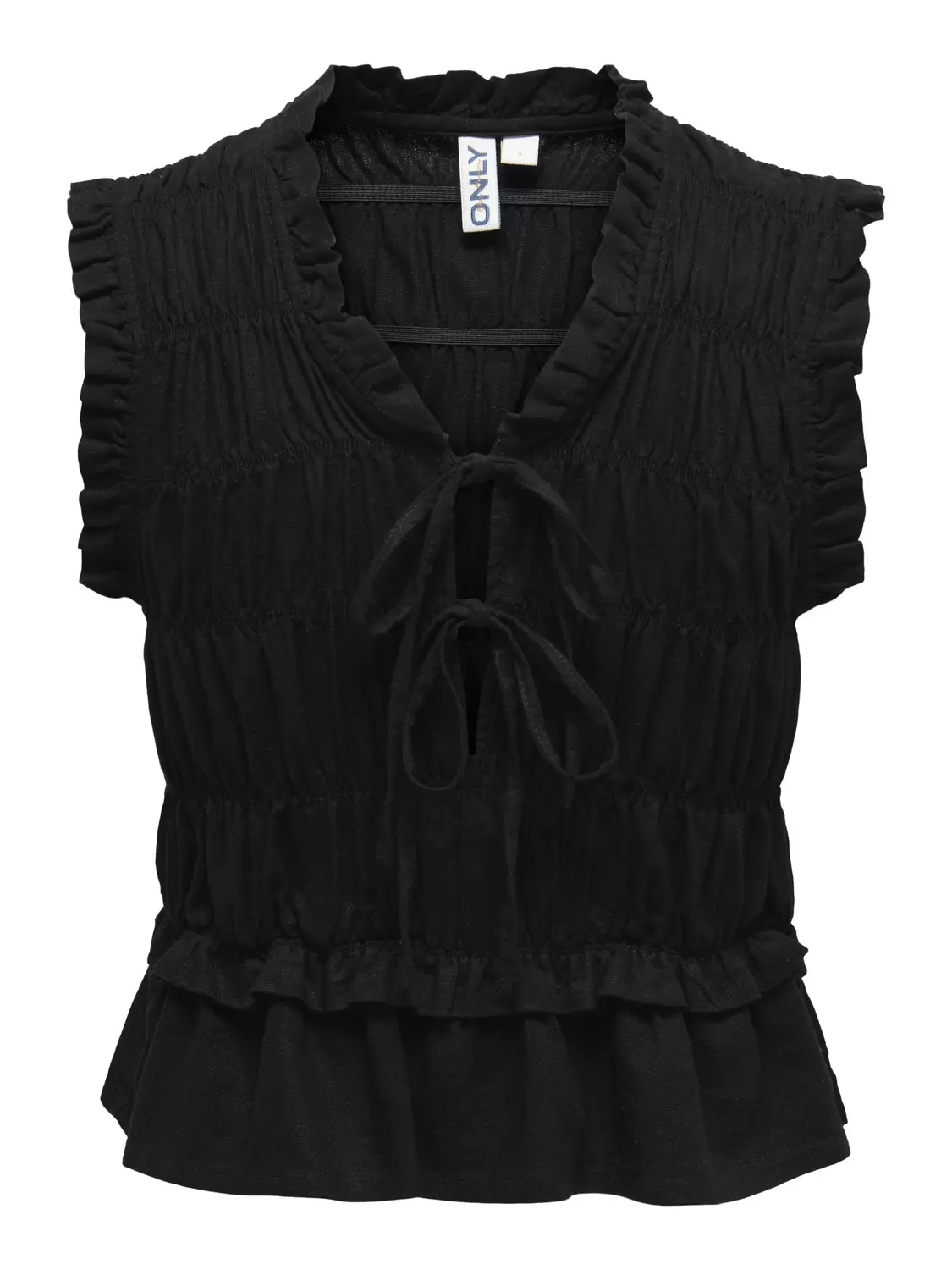 ONLGOA S/S LINEN BL FRILL TOP CC PNT