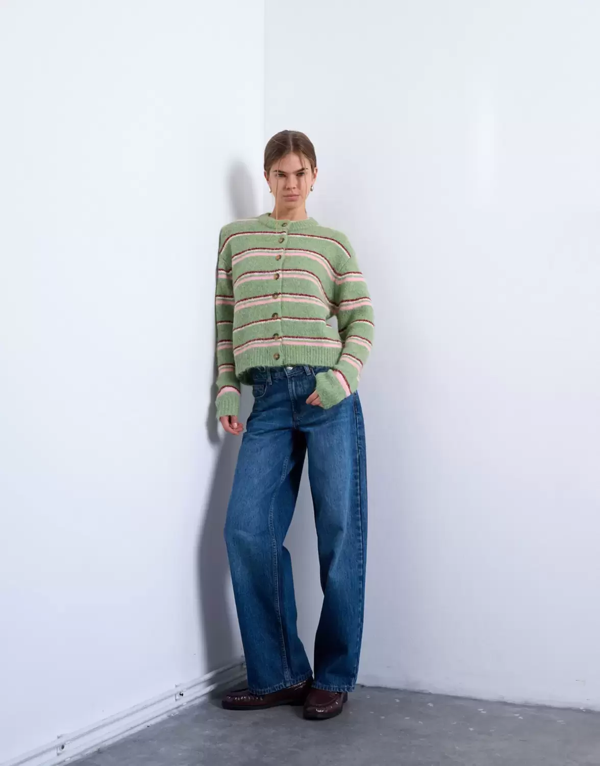 TSCARO STRIPE S O-NECK CARDIGAN femae