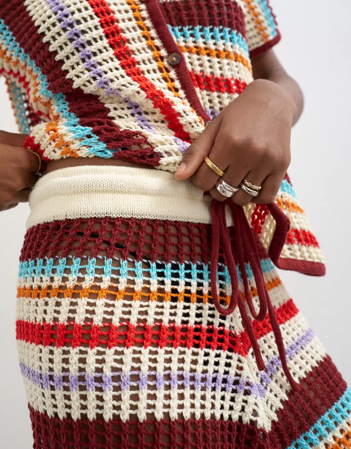 TSKAIA HR CROCHET STRIPPED KNIT SHO femae