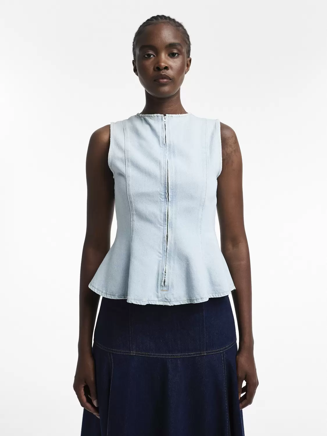 TSLEA SL SEAMED PEPLUM DENIM TOP LB female