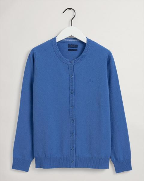 Rundhals-Strickjacke aus Super Fine Lambswool