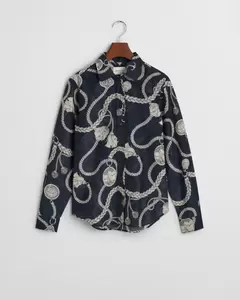 Regular Fit Sailing Print Bluse aus Baumwolle und Seide