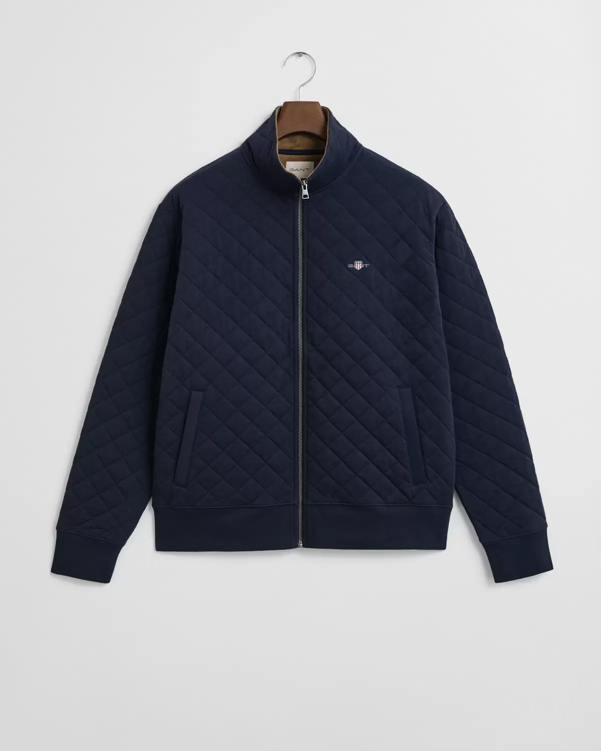 Gesteppte Sweatjacke mit Reißverschluss und Cord-Kragen