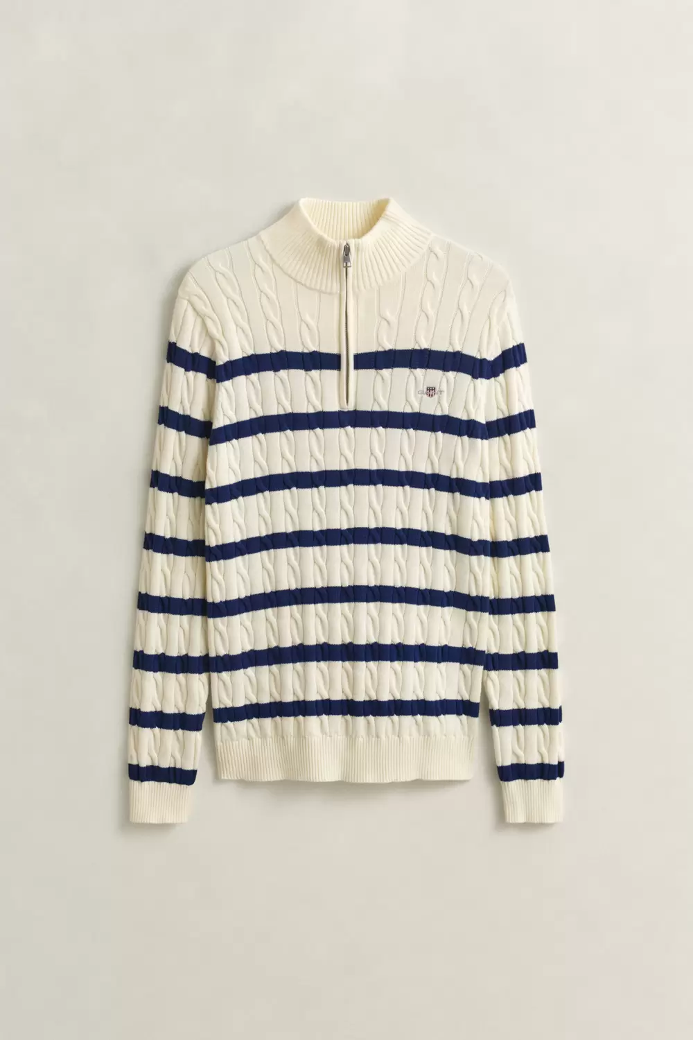 Gestreifter Zopfstrick-Troyer aus Baumwolle