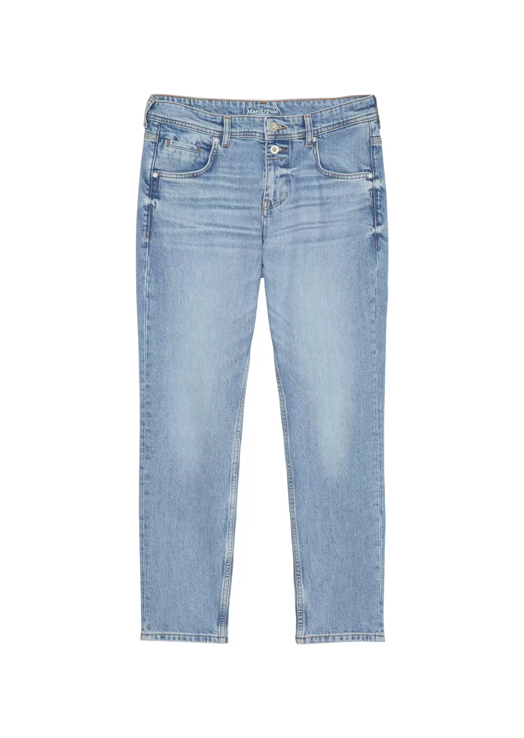 Denim trouser, boyfriend fit, cropped length, mid waist