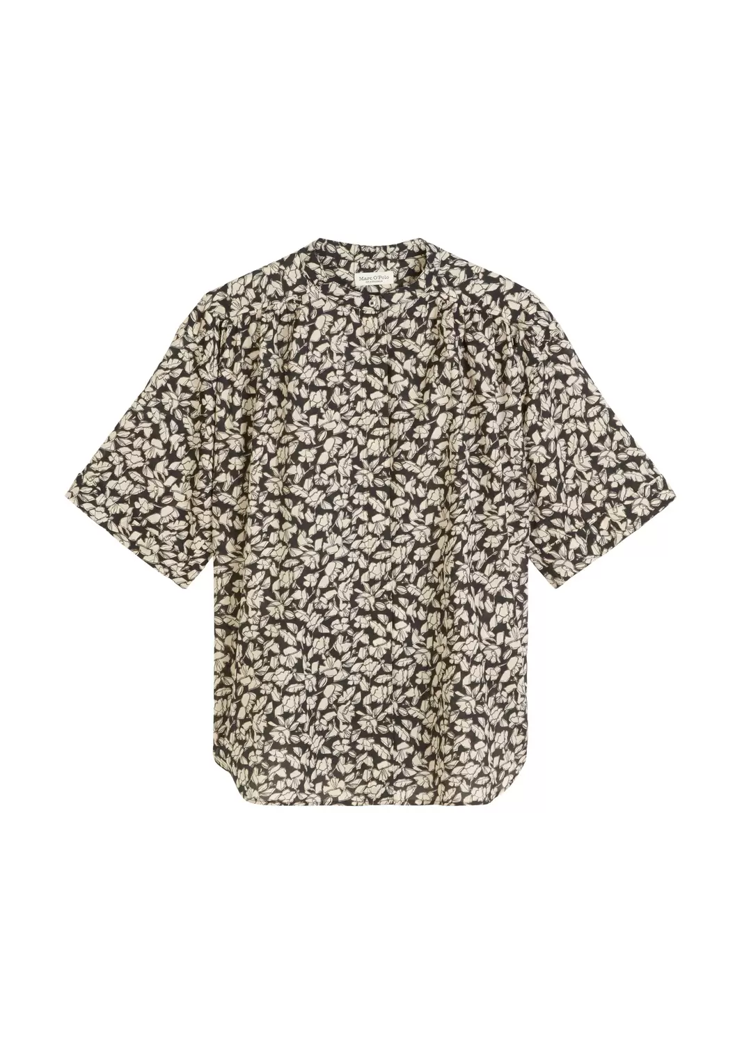 Blouse, feminine fit, stand up collar, short sleeve, print