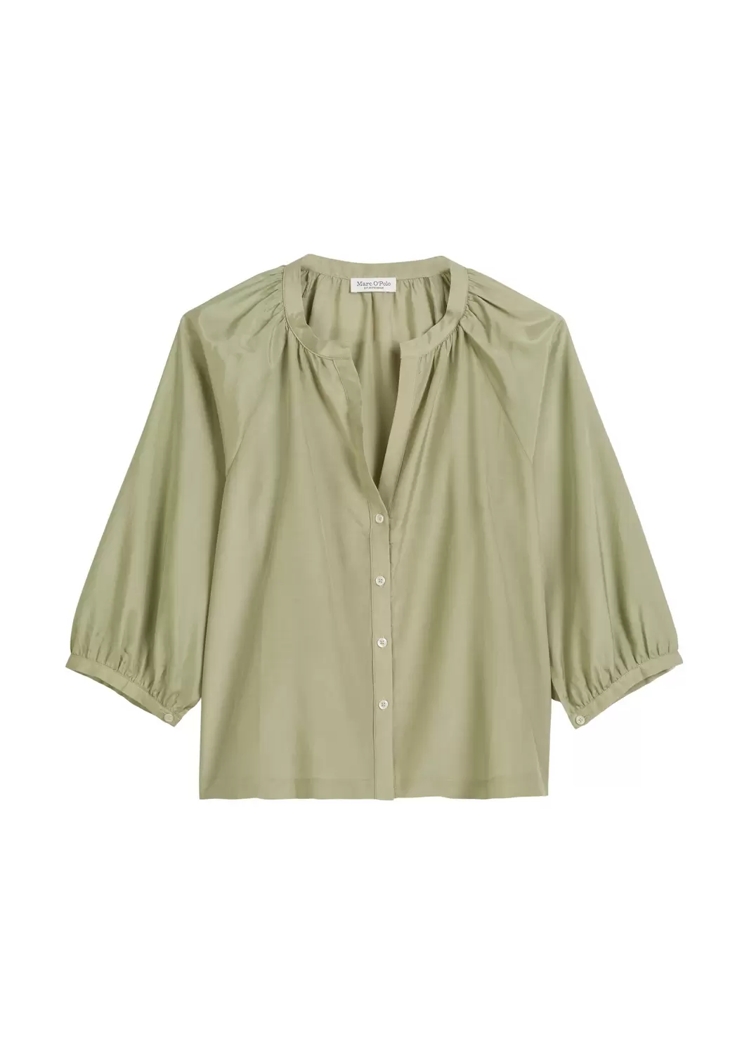 Blouse, deep v-neck, buttons at CF,short sleeve, solid