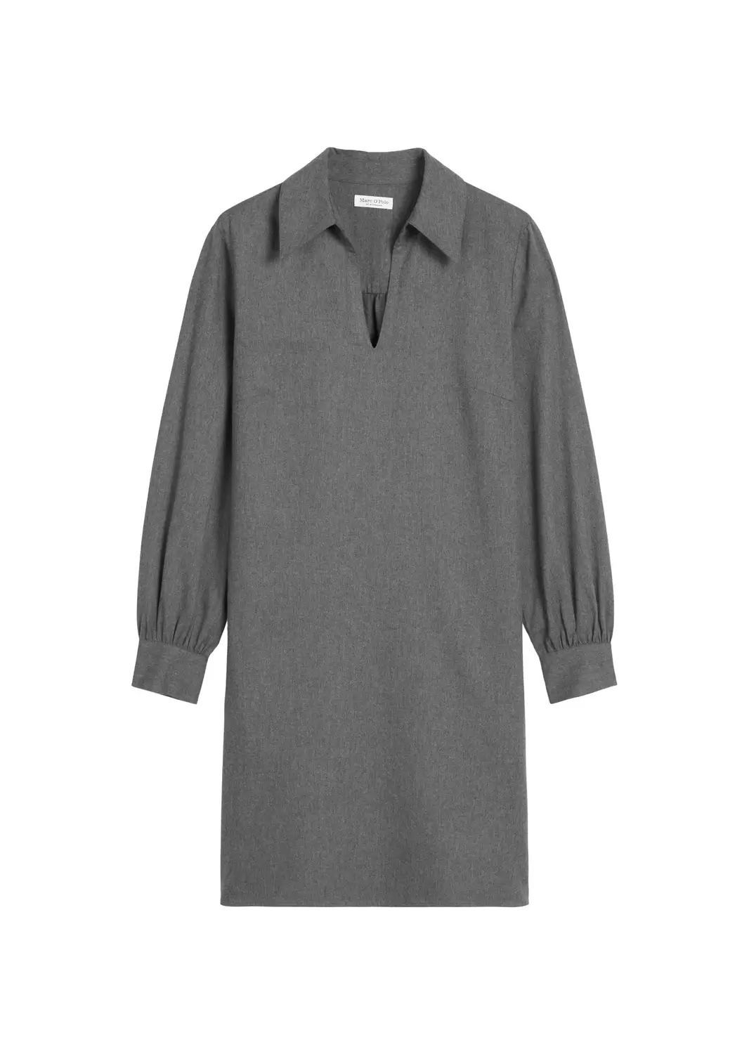 Dress, short length, v-neck with collar, long sleeve, solid