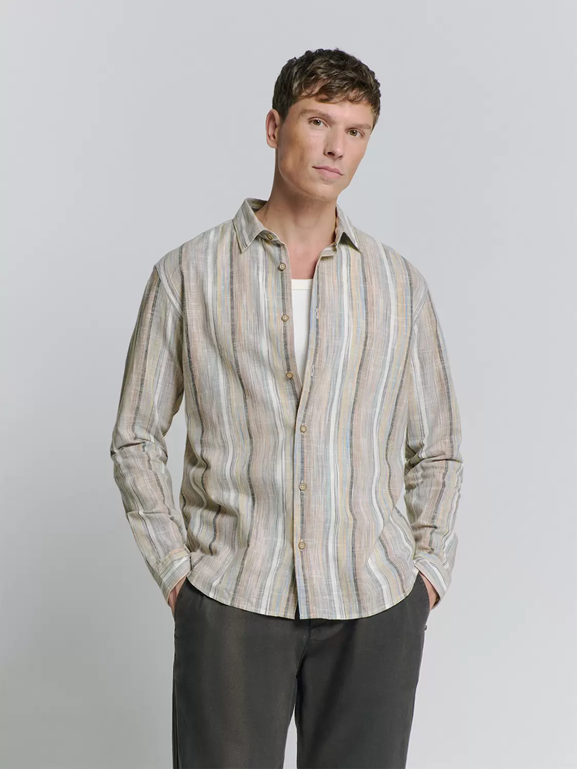 Shirt Slub Multi Coloured Stripes