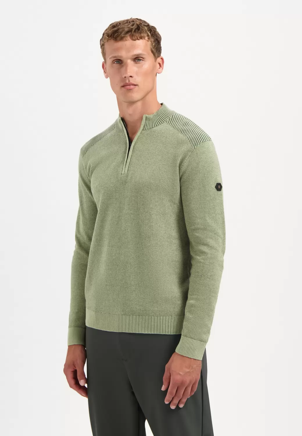 Pullover Half Zip Plated Structure Knit