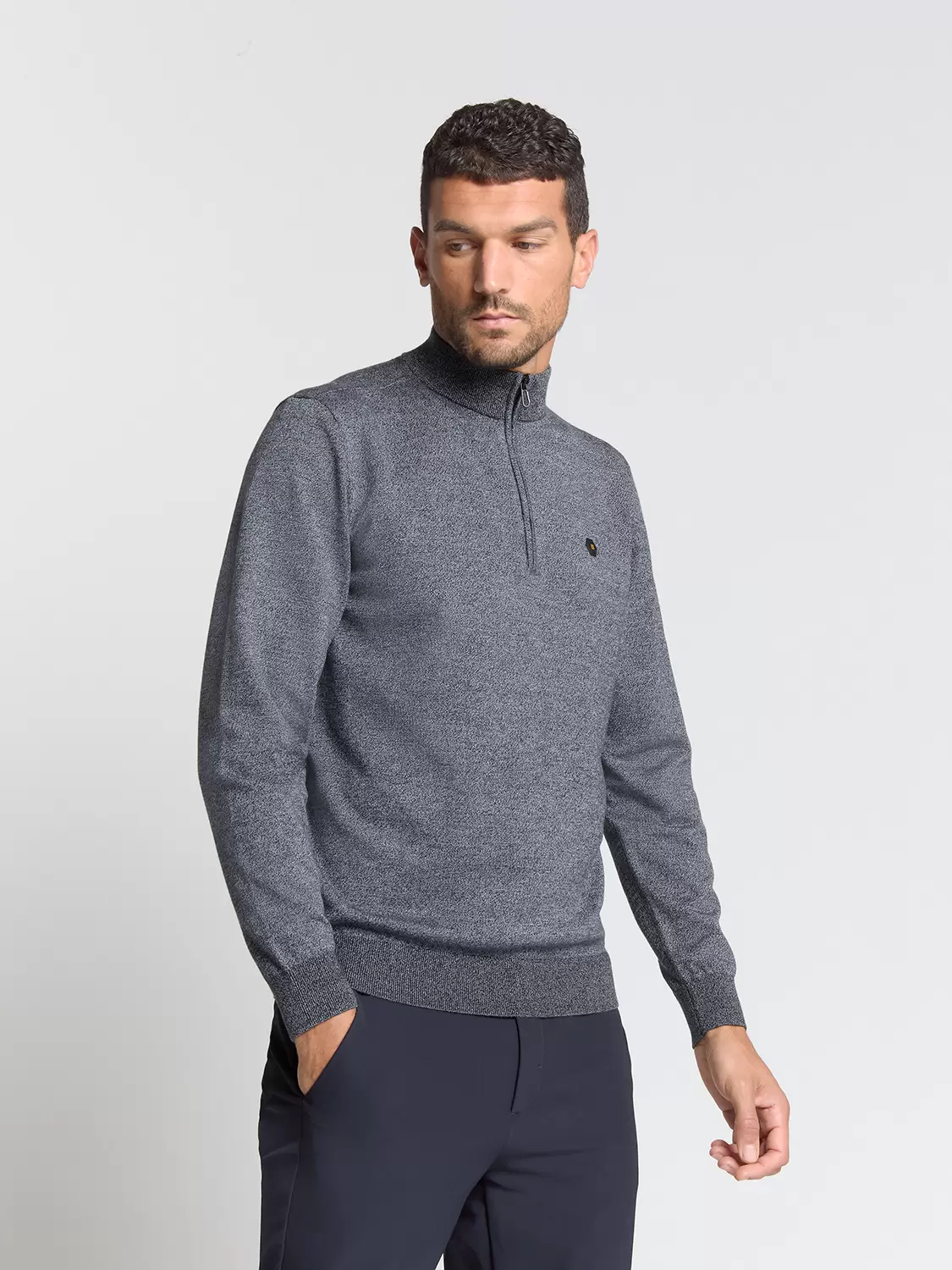 Pullover Half Zip 2 Coloured Melang