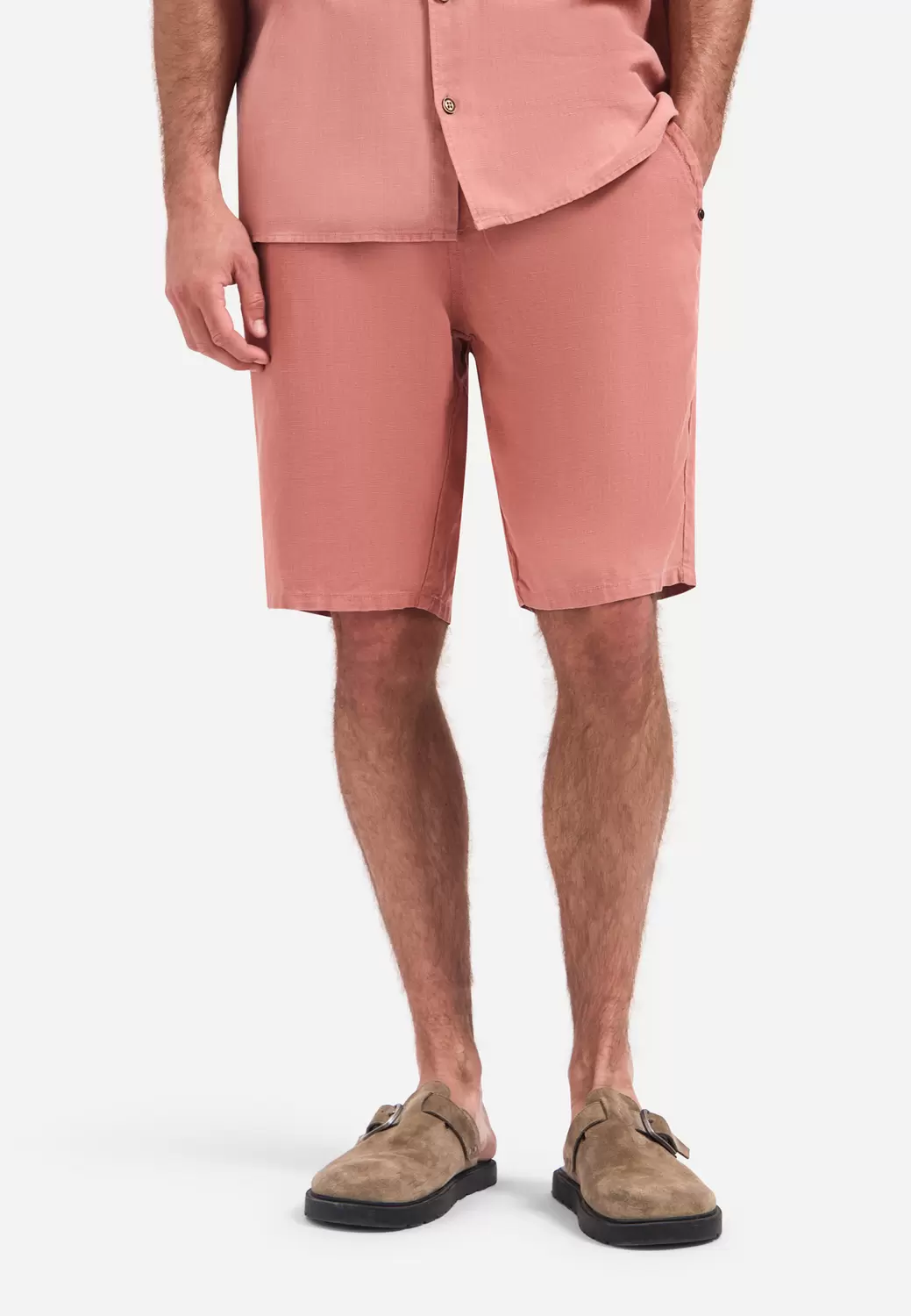 Short Chino With Linen, Garment Dye