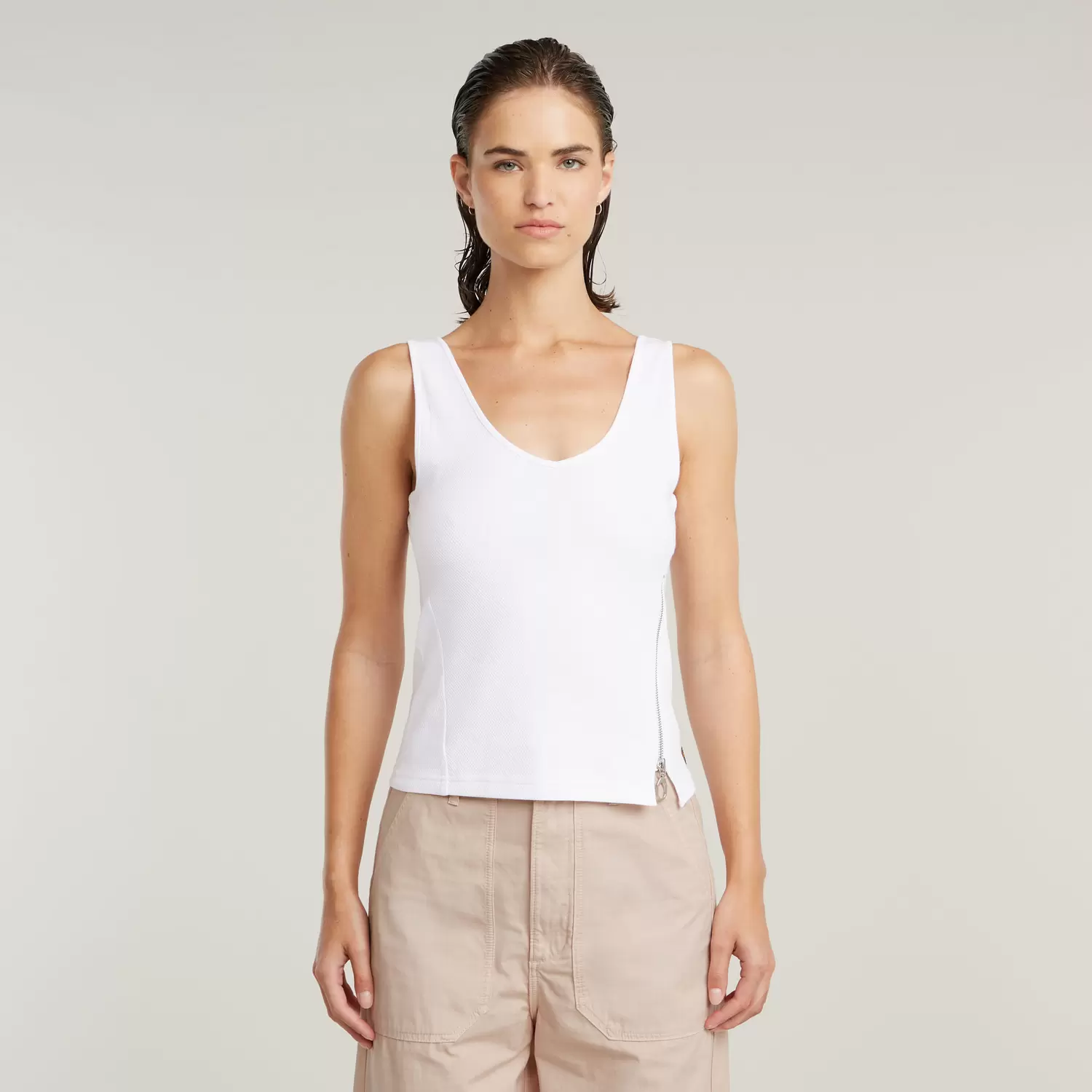 Asymmetrical zip slim tank top female