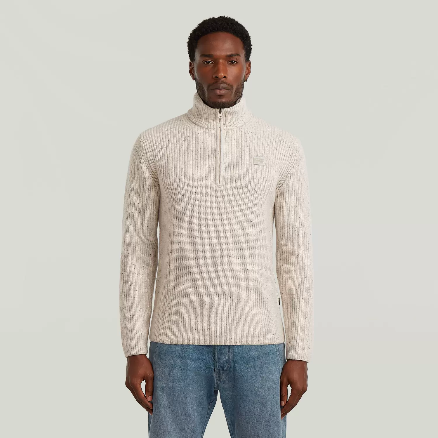 Double collar half zip knit