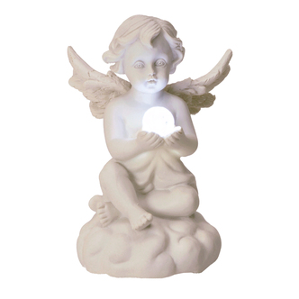 Dekofigur Engel mit LED-Kugel Deko Figur Engelchen niedlich sitzend süß