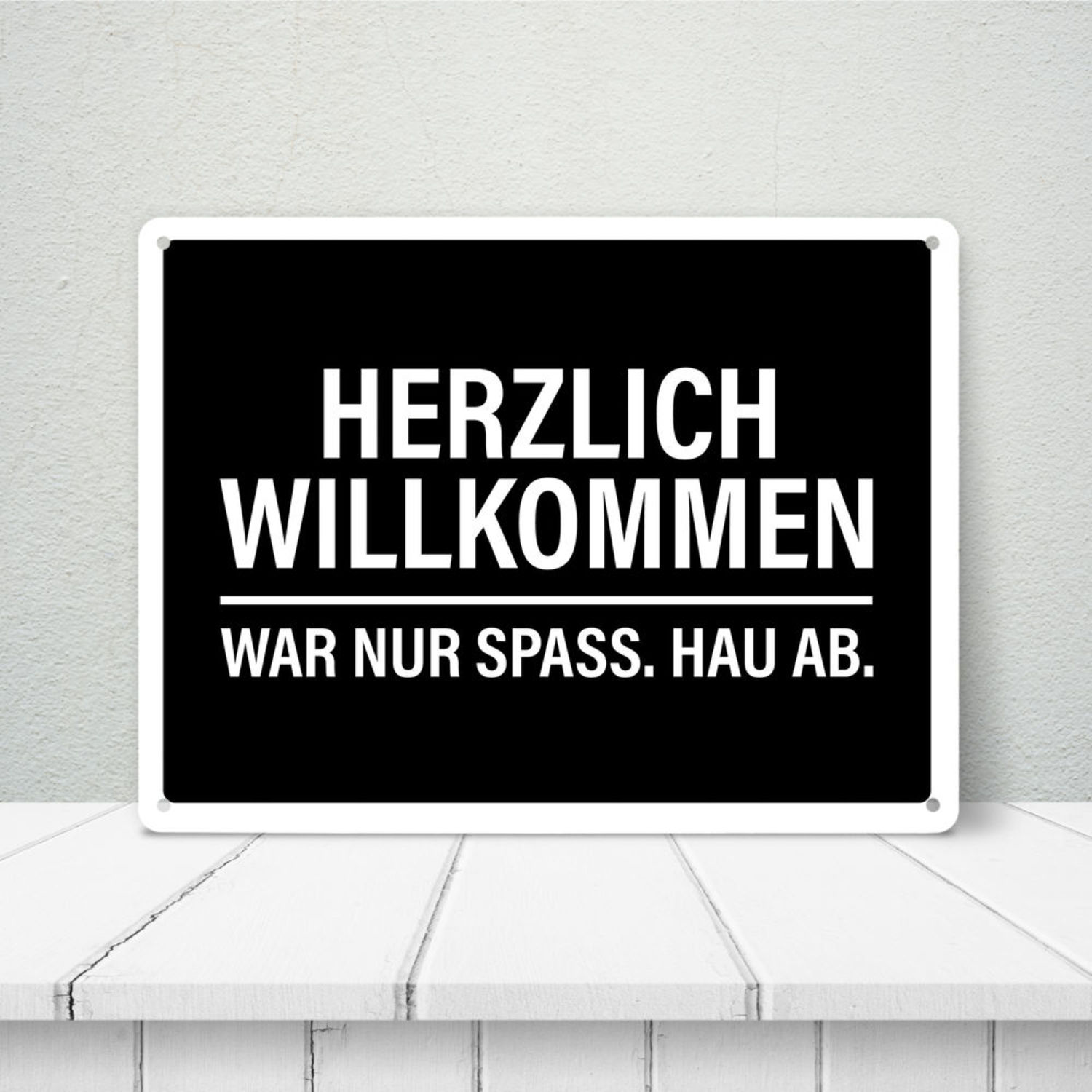 Trendaffe Fußmatte „Herzlich Willkommen, War Nur Spaß Hau Ab“ – 50x35 Cm, Schwarz-weiß, Randlos
