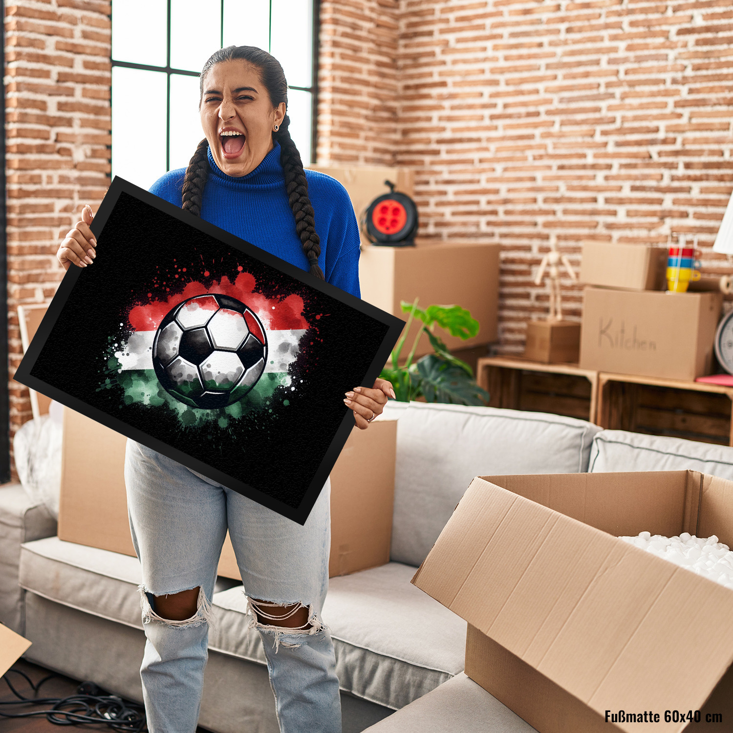 Fußball Ungarn Flagge Fußmatte in 35x50 cm