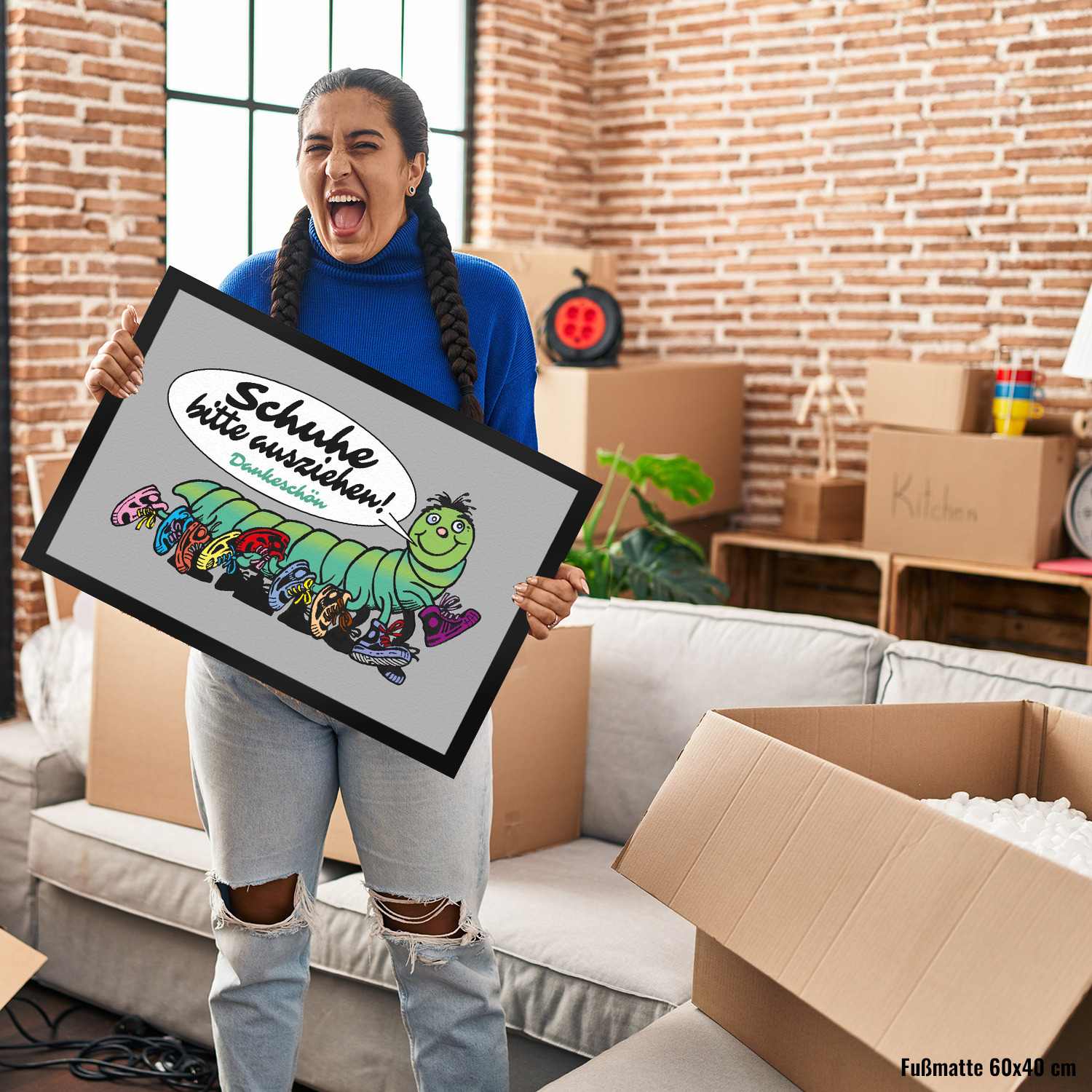 Tausendfüßler Fußmatte in 35x50 cm mit Spruch Schuhe bitte ausziehen -