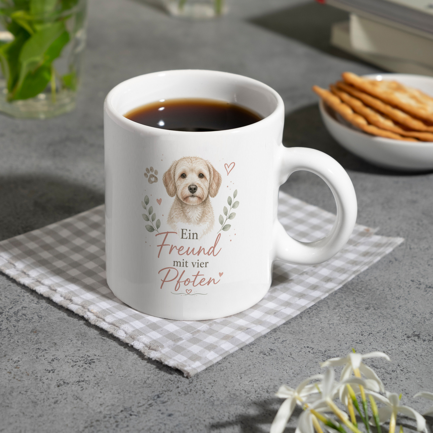 Kaffeebecher Ein Freund mit vier Pfoten - Tasse mit süssem Hund – Ansicht 8