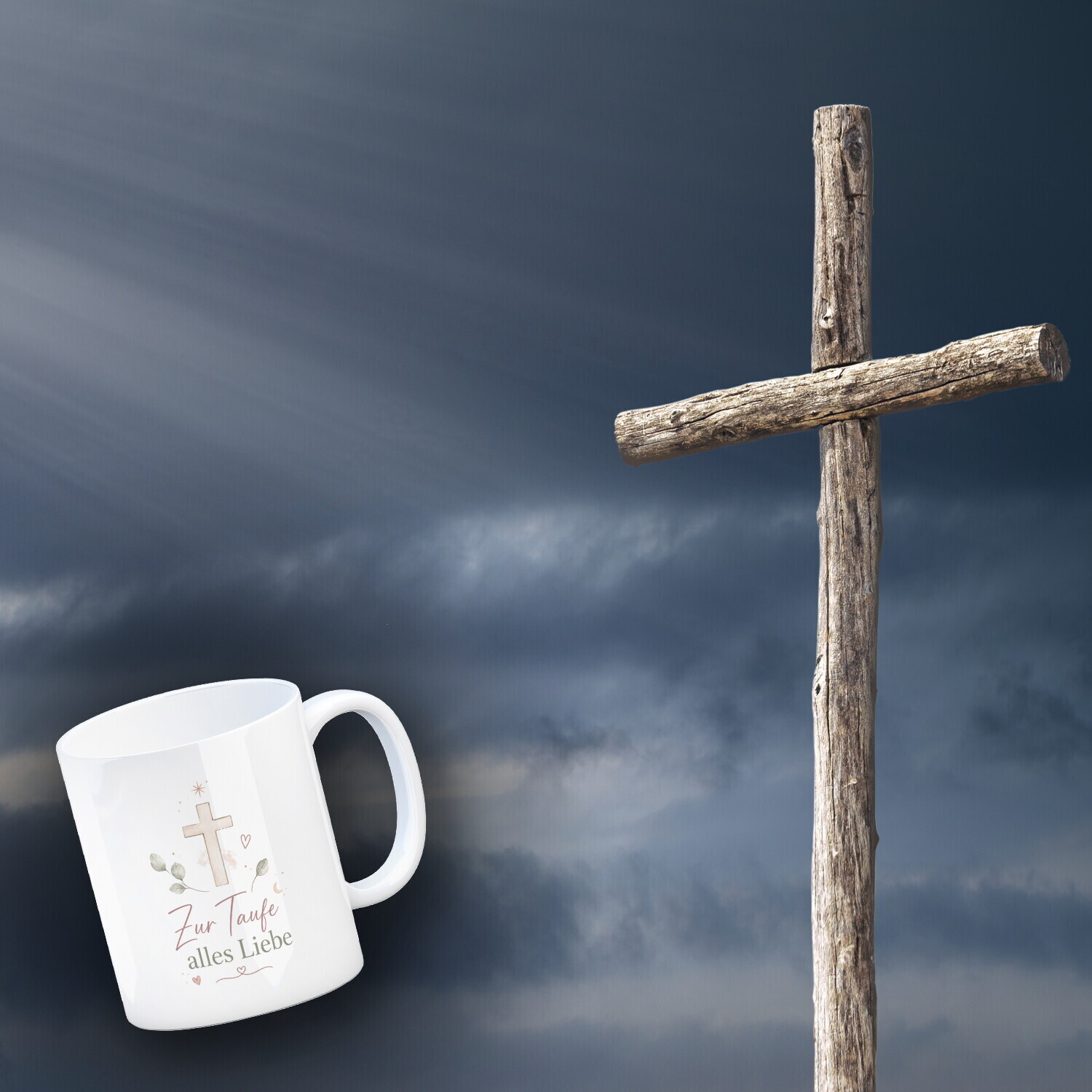 Kaffeebecher Zur Taufe alles Liebe - Tasse mit zartem Kreuzmotiv – Ansicht 3