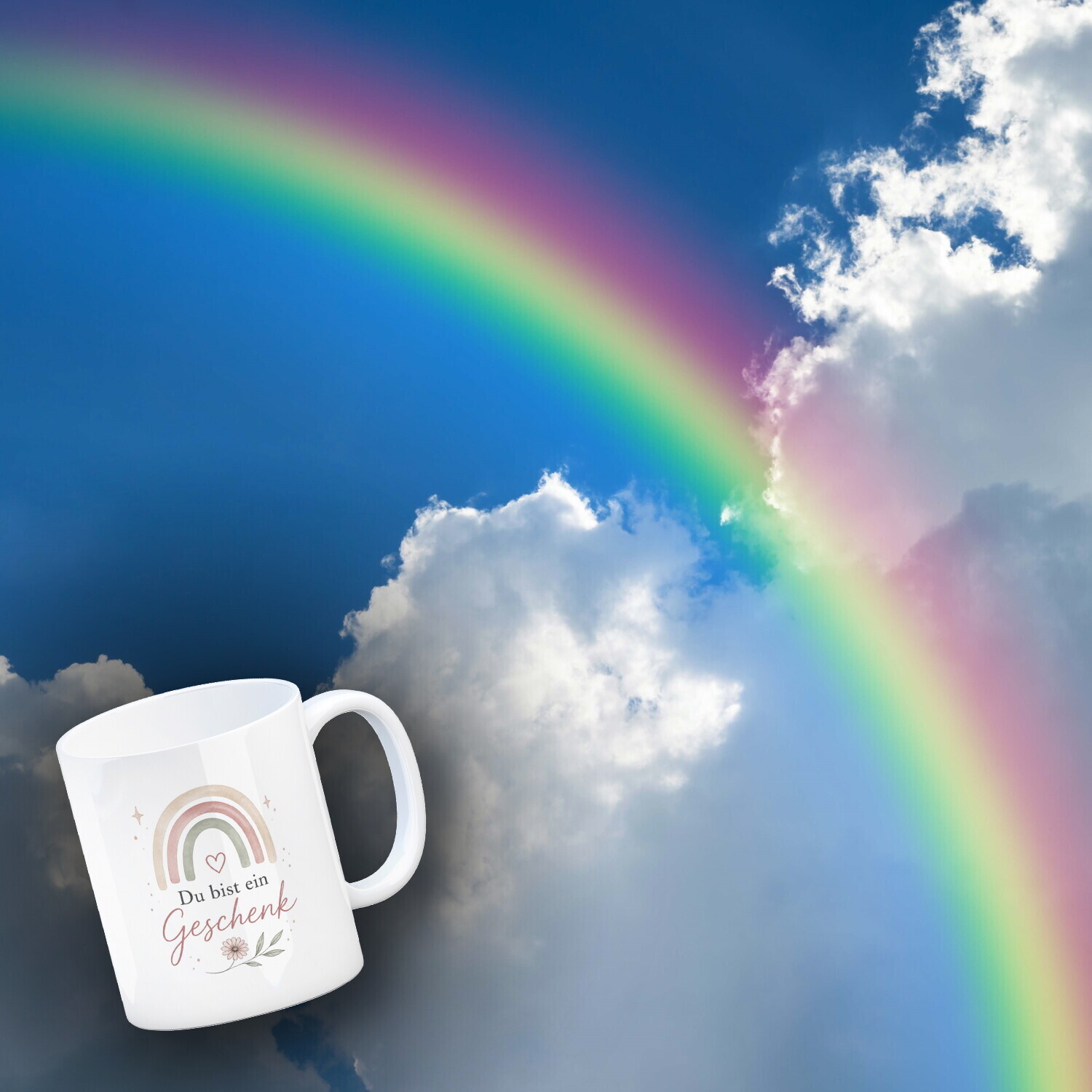 Kaffeebecher Du bist ein Geschenk - Kaffeetasse mit Regenbogenmotiv Tasse – Ansicht 3