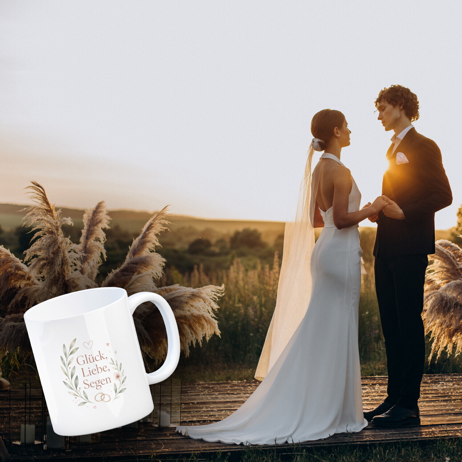 Kaffeebecher Glück - Tasse mit romantischem Hochzeitsmotiv – Ansicht 3