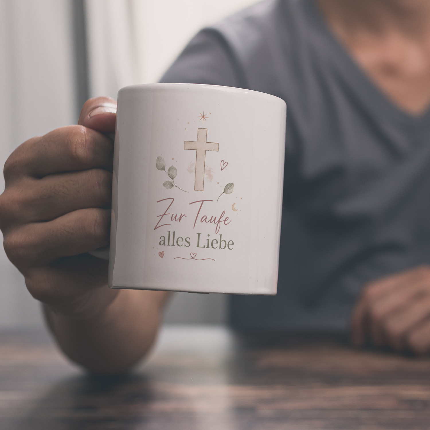Kaffeebecher Zur Taufe alles Liebe - Tasse mit zartem Kreuzmotiv – Ansicht 2