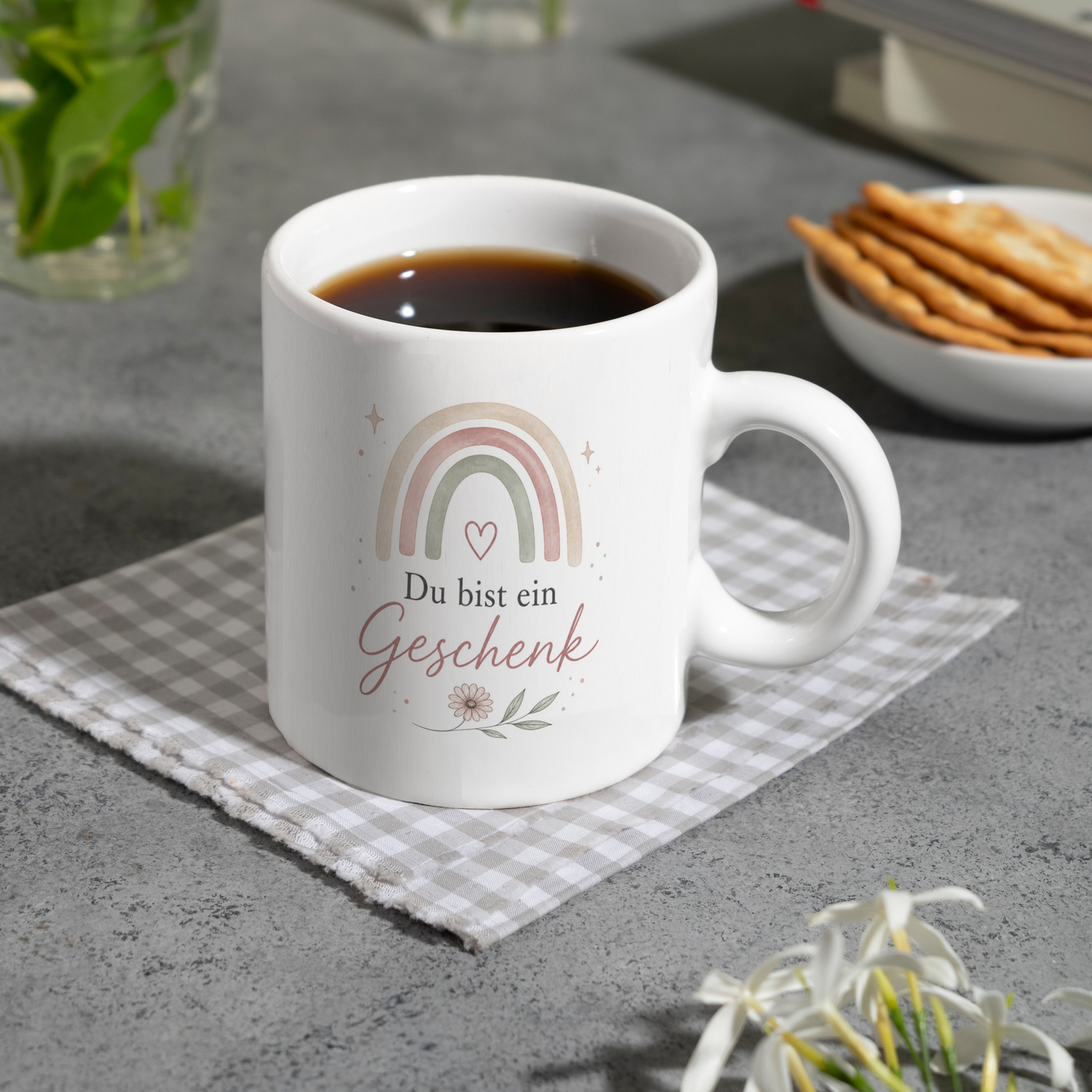 Kaffeebecher Du bist ein Geschenk - Kaffeetasse mit Regenbogenmotiv Tasse – Ansicht 8