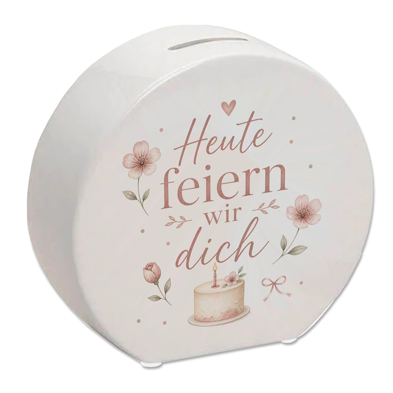 Spardose Heute feiern wir dich - Sparschwein mit zarten Blüten