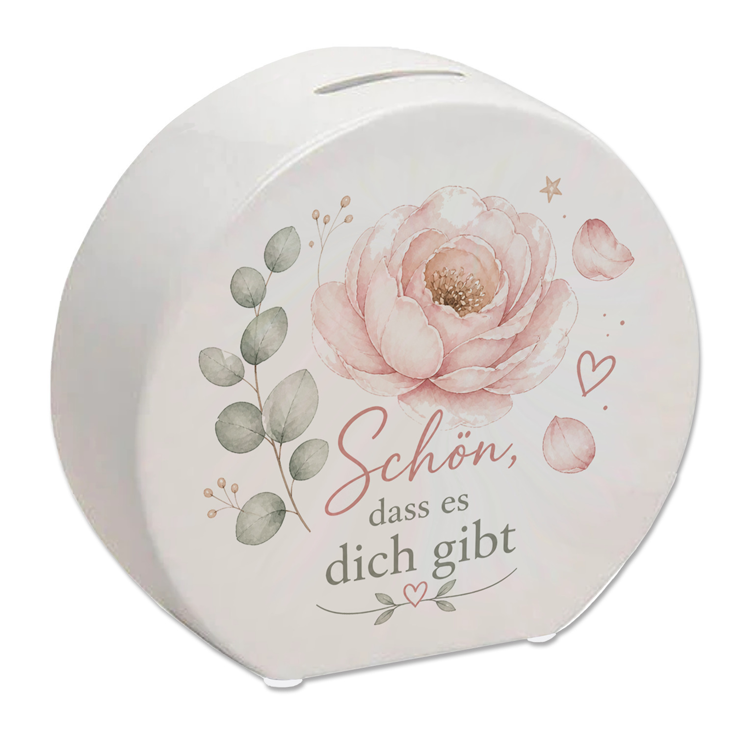 Spardose Schön - Blumenspruch Sparschwein im zarten Stil