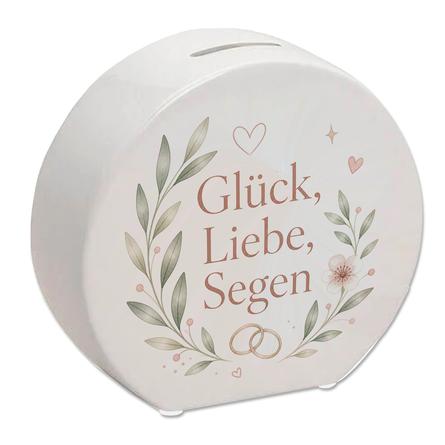 Spardose Glück - Sparschwein mit Eheringen und Blüten