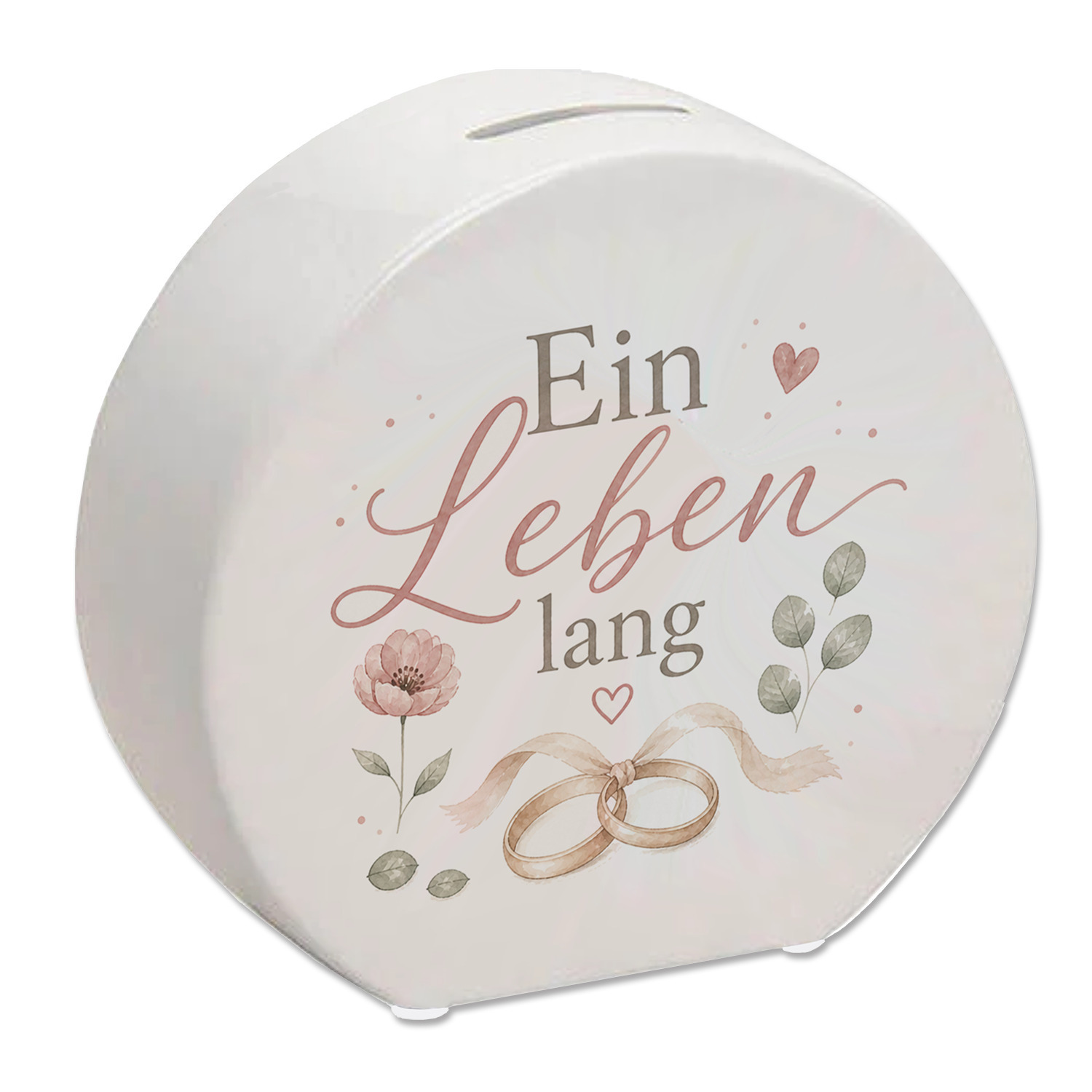 Spardose Ein Leben lang - Herz und Ringmotiv Sparschwein