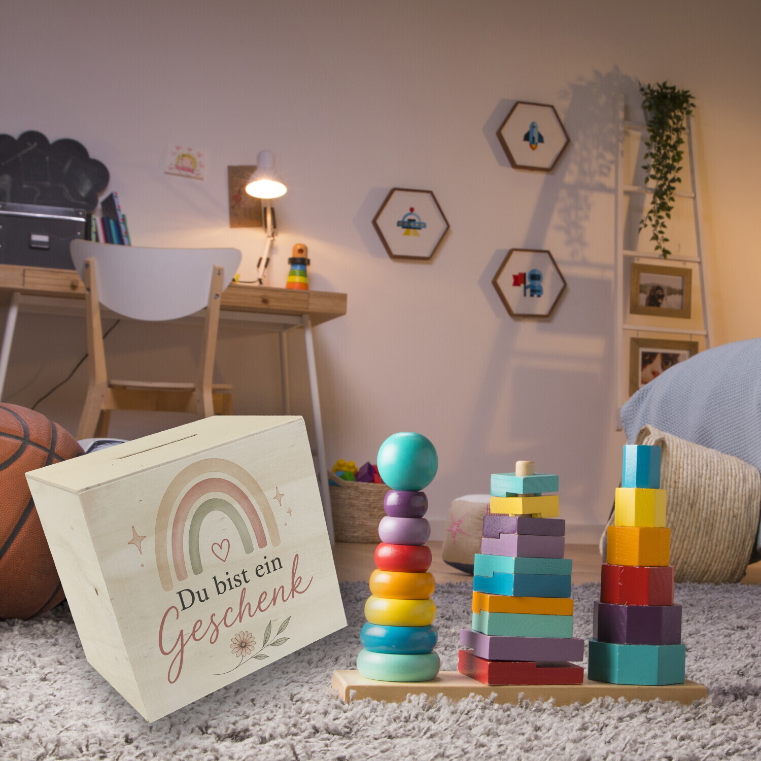 Spardose Holz Du bist ein Geschenk - Sparschwein in Pastelloptik – Ansicht 6