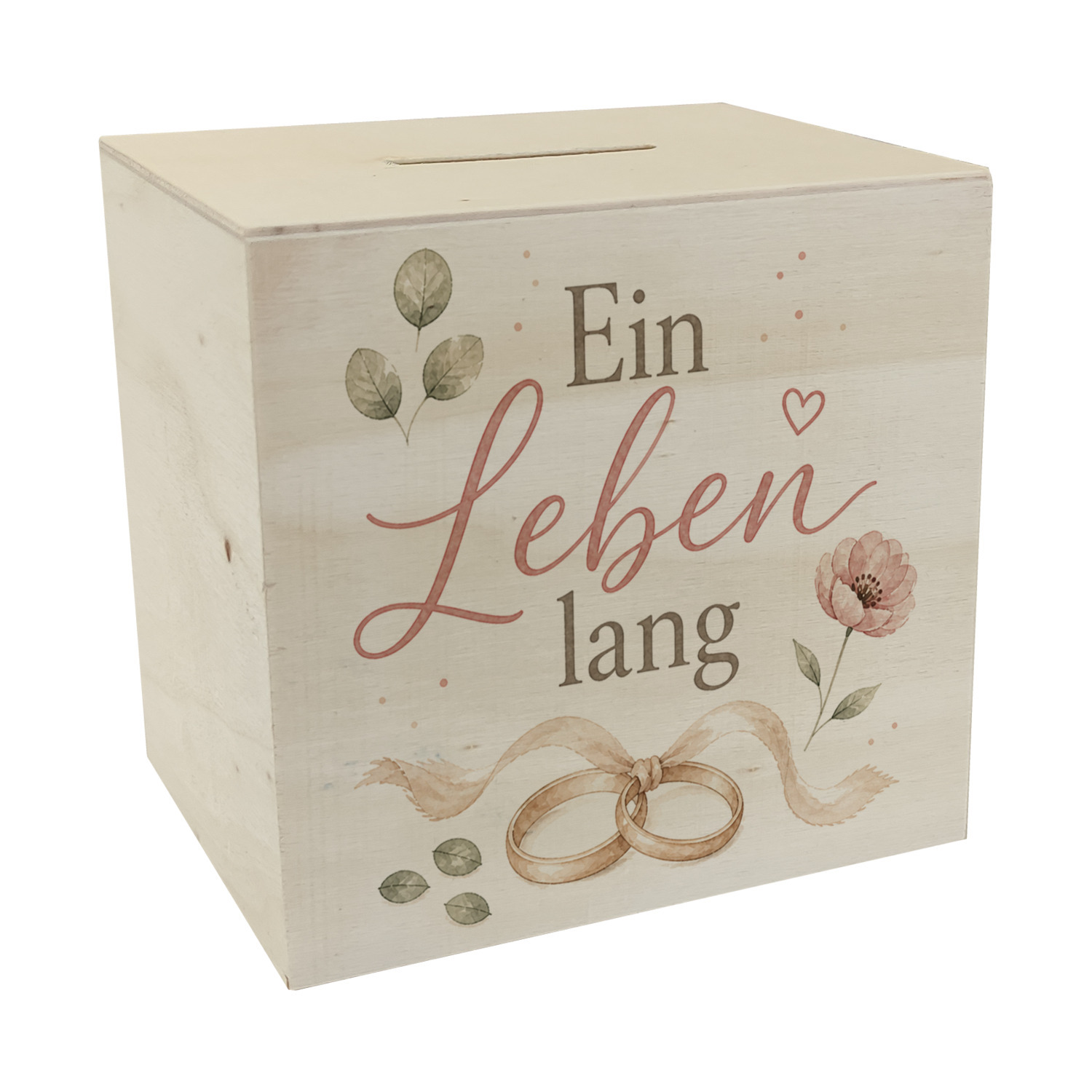 Spardose Holz Ein Leben lang - Holzspardose mit Eheringen