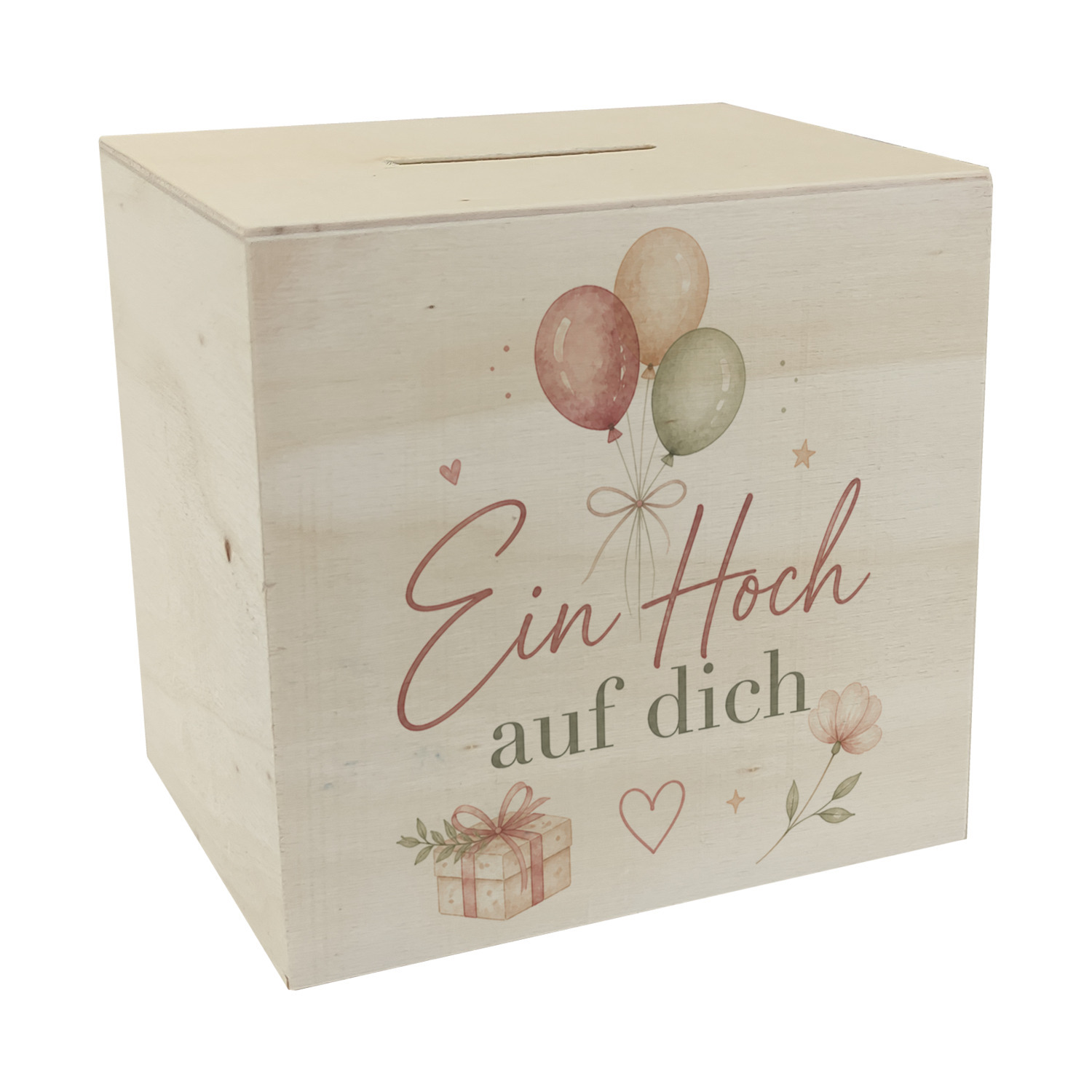 Spardose Holz Ein Hoch auf dich - Sparschwein mit Ballonstrauss